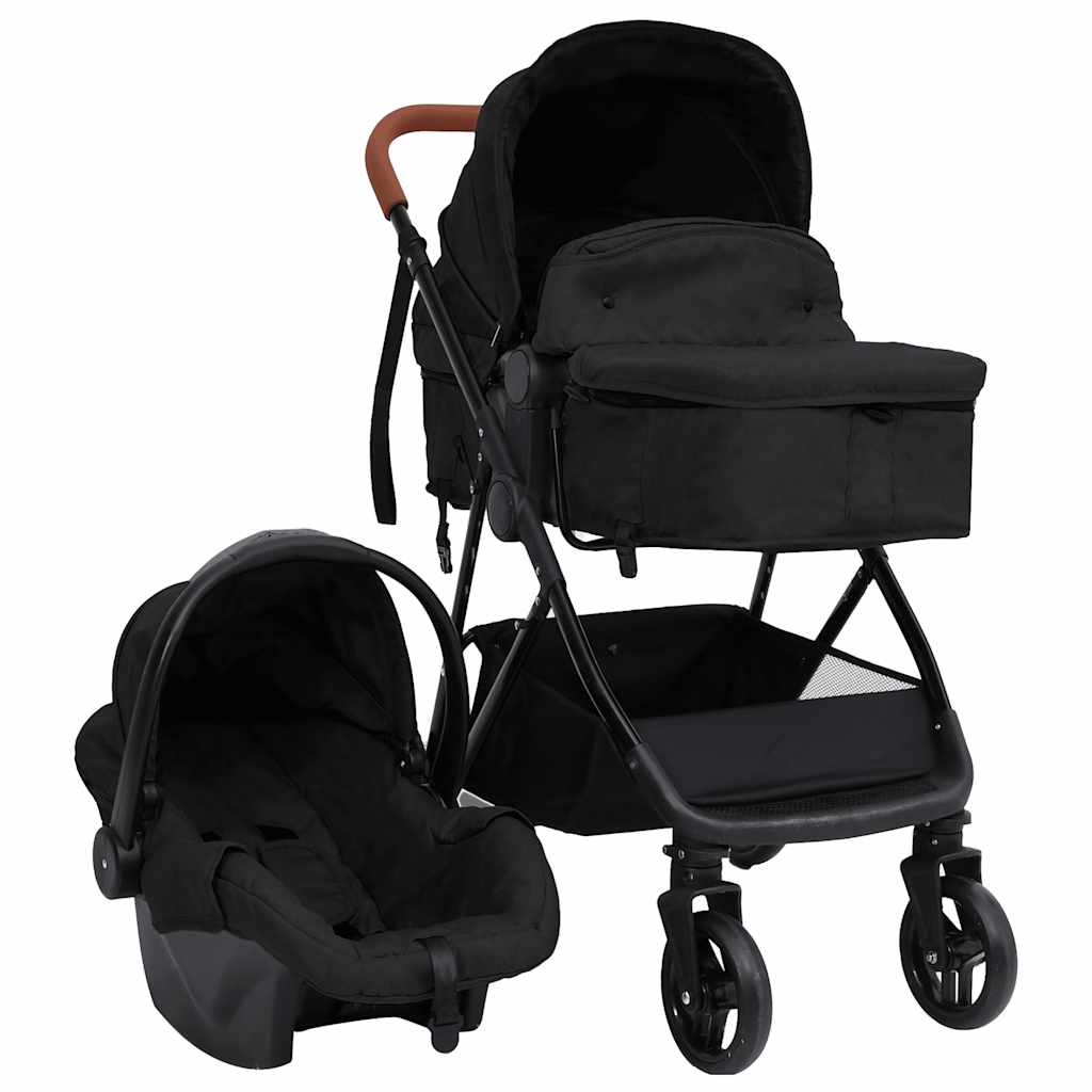 3-in-1 Kinderwagen Hellgrau und Schwarz Stahl