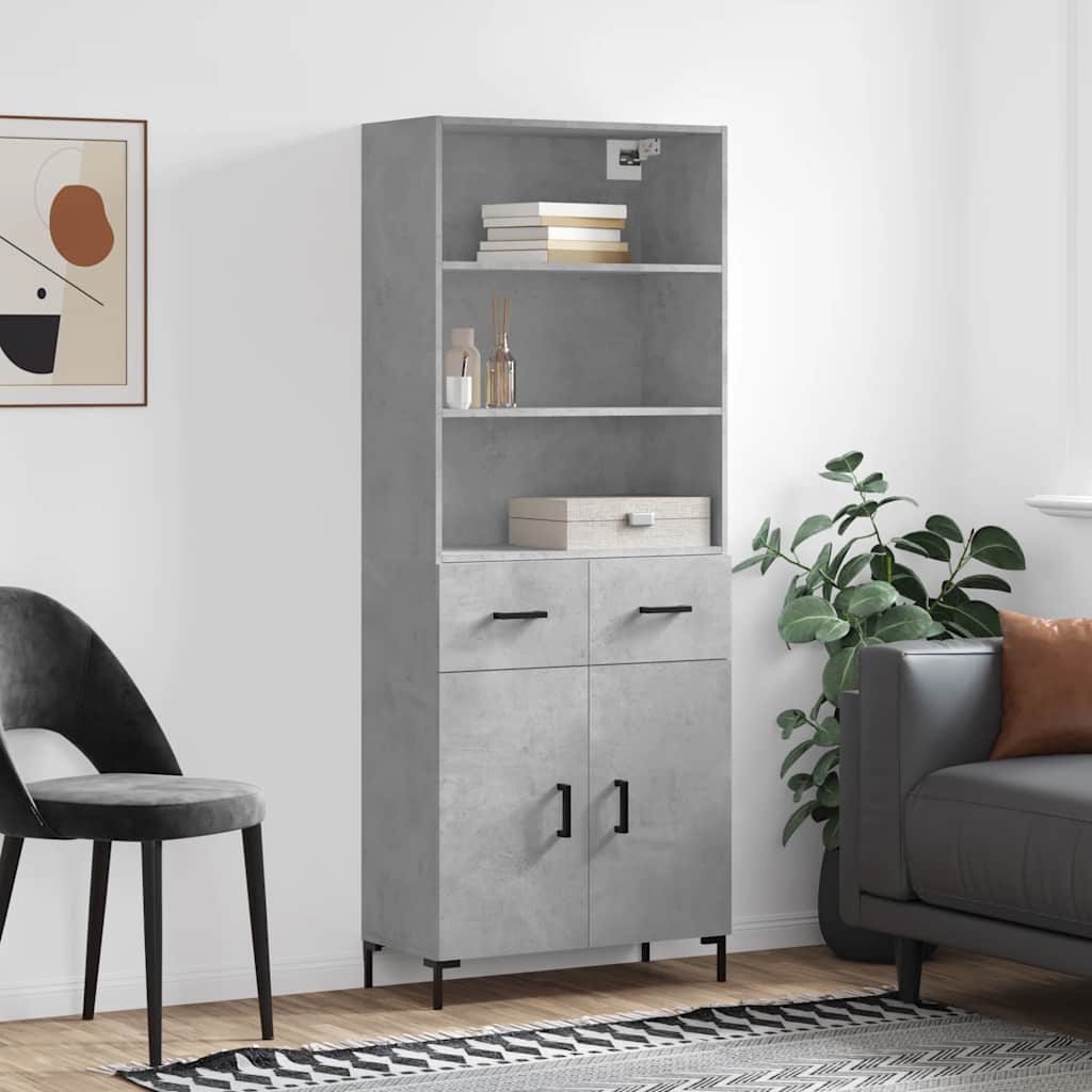 Highboard Hochglanz-Weiß 69,5x34x180 cm Holzwerkstoff