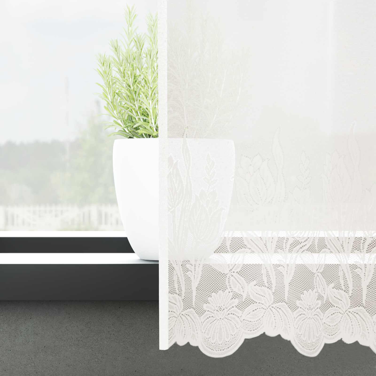 Spitzenvorhang mit Vorhängen Floral Weiß 80 x 150 cm Polyester