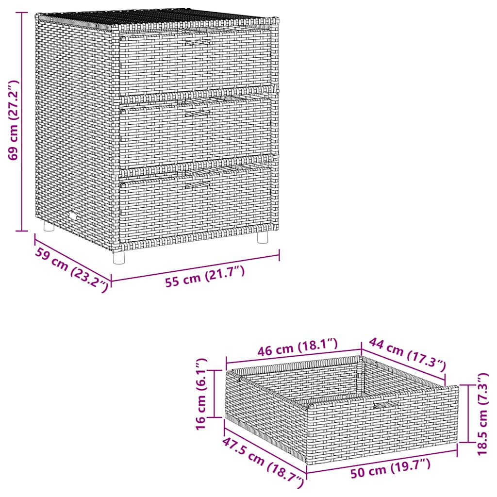 Gartenschrank Schwarz 55x59x80 cm Poly Rattan