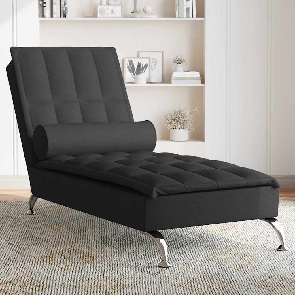 Massage-Chaiselongue mit Nackenrolle Hellgrau Stoff