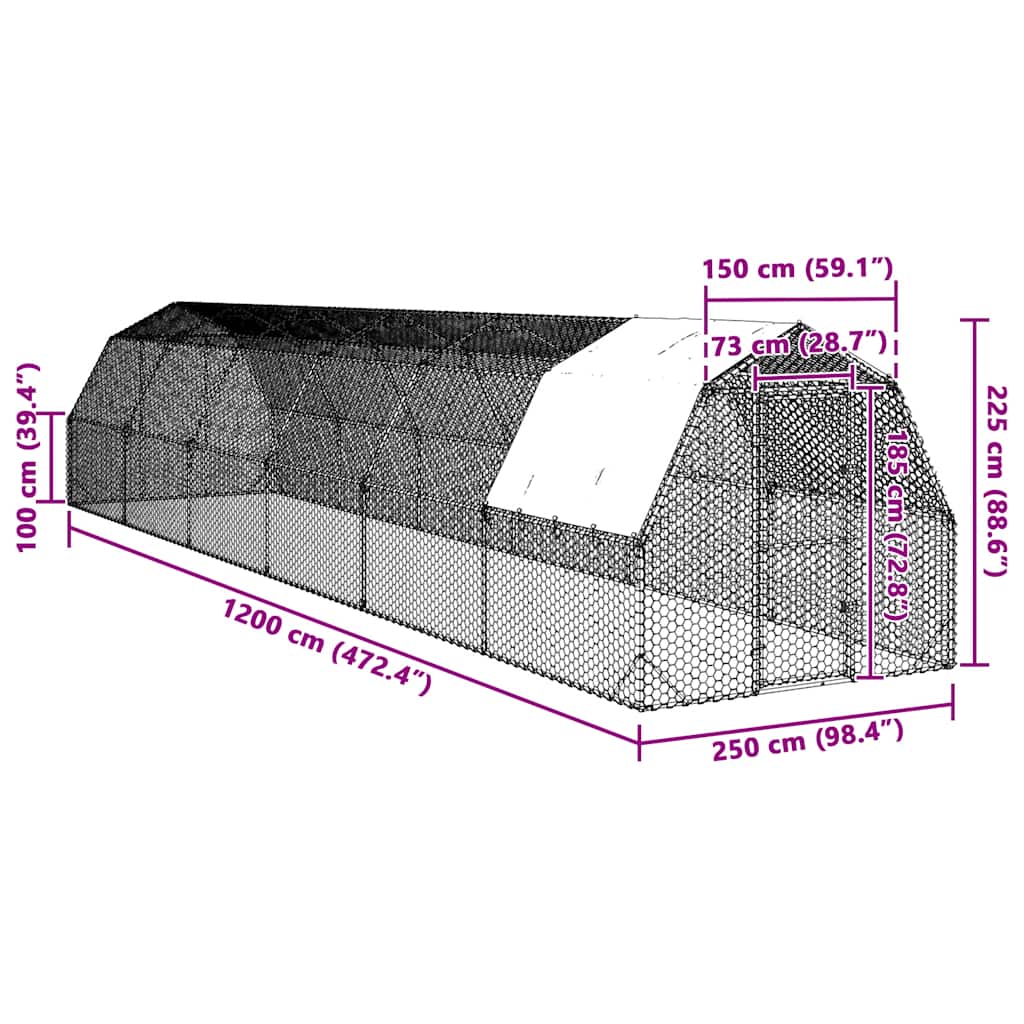 Hühnerstall mit Dach 2,5x4x2,25 m Verzinkter Stahl