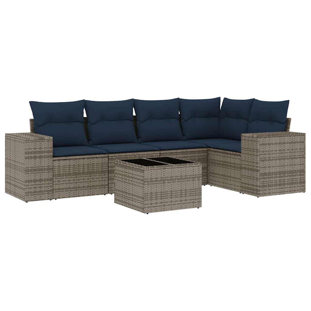 5-teiliges Gartensofa-Set mit Kissen, schwarzes Polyrattan