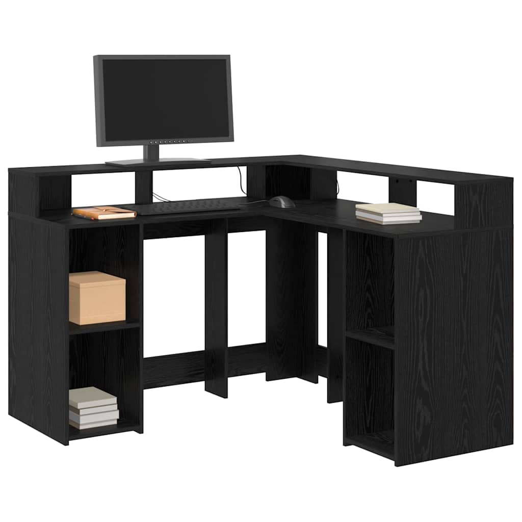 LED-Schreibtisch Weiß 130x130x91 cm Holzwerkstoff
