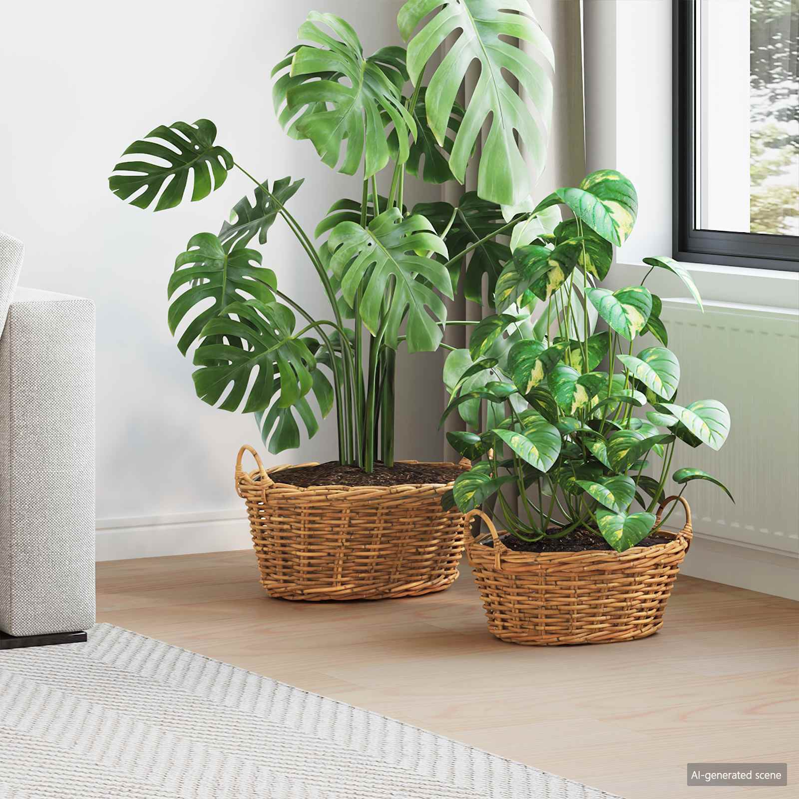 Blumentopfkorb mit Speicher 2 Stk. Natürliches Grau Kubu Rattan