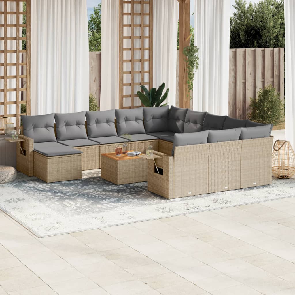 13-tlg. Garten-Sofagarnitur mit Kissen Schwarz Poly Rattan