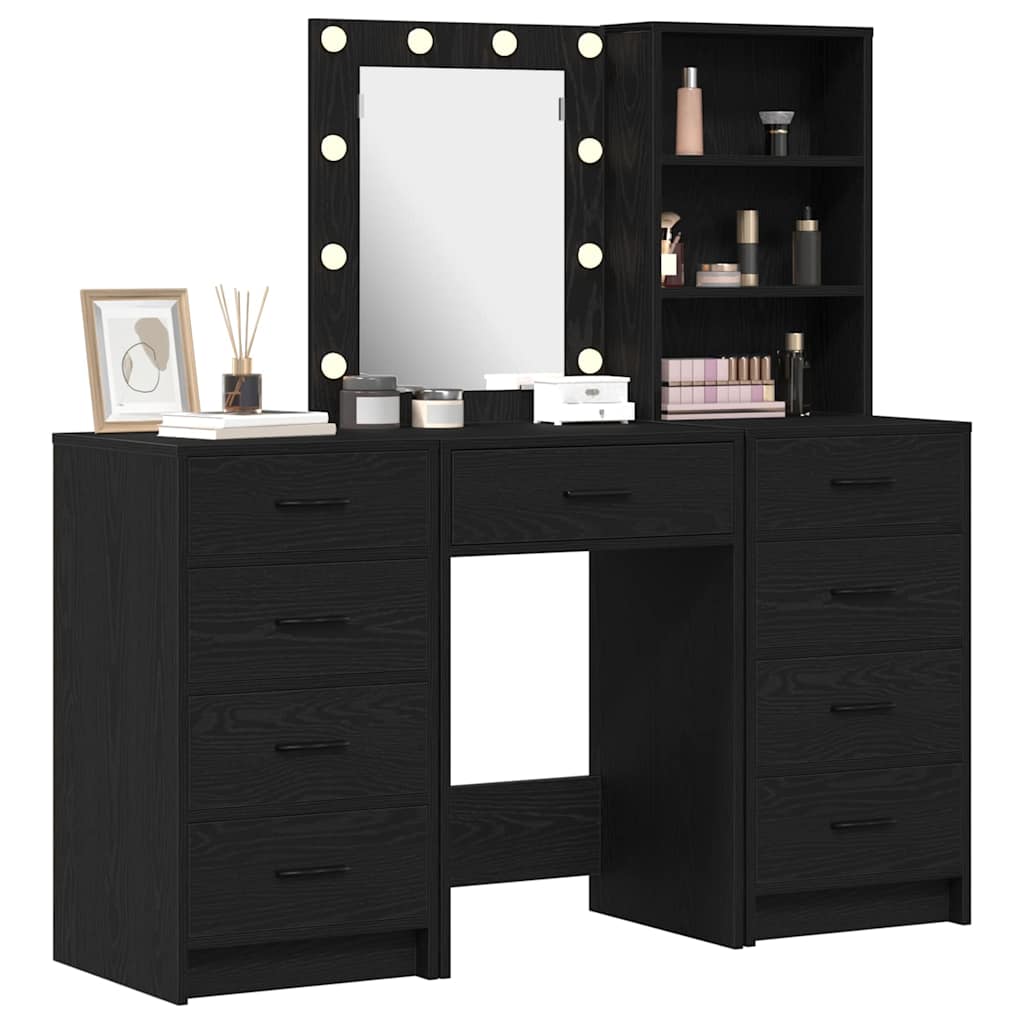 Schminktisch mit Spiegelbeleuchtung 3 pcs Weiß Holzwerkstoff