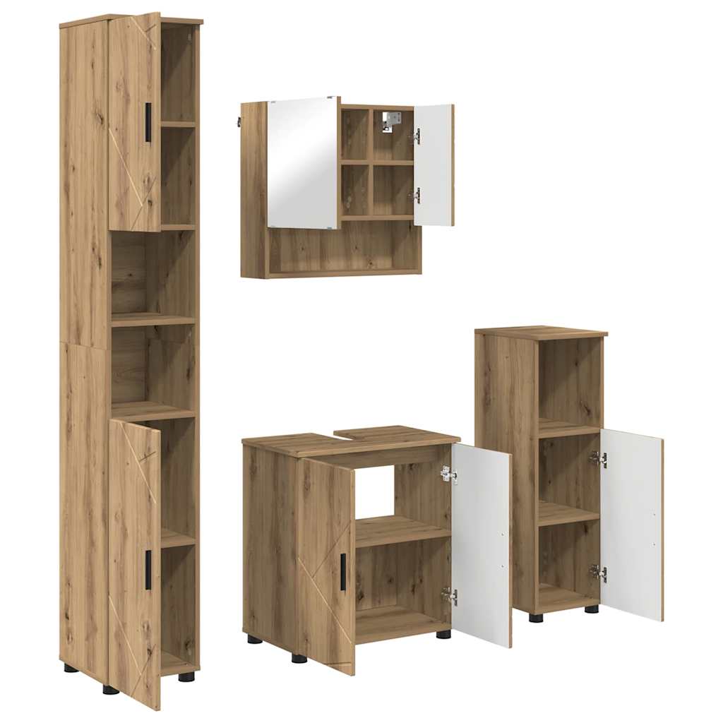Badezimmermöbel-Set mit Tür 4 pcs Weiß Holzwerkstoff & Metall