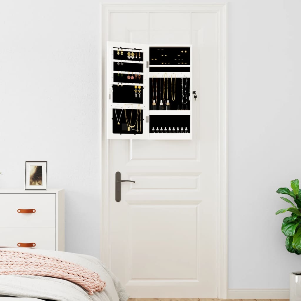 Spiegel-Schmuckschrank mit LED-Beleuchtung Wandmontage Weiß