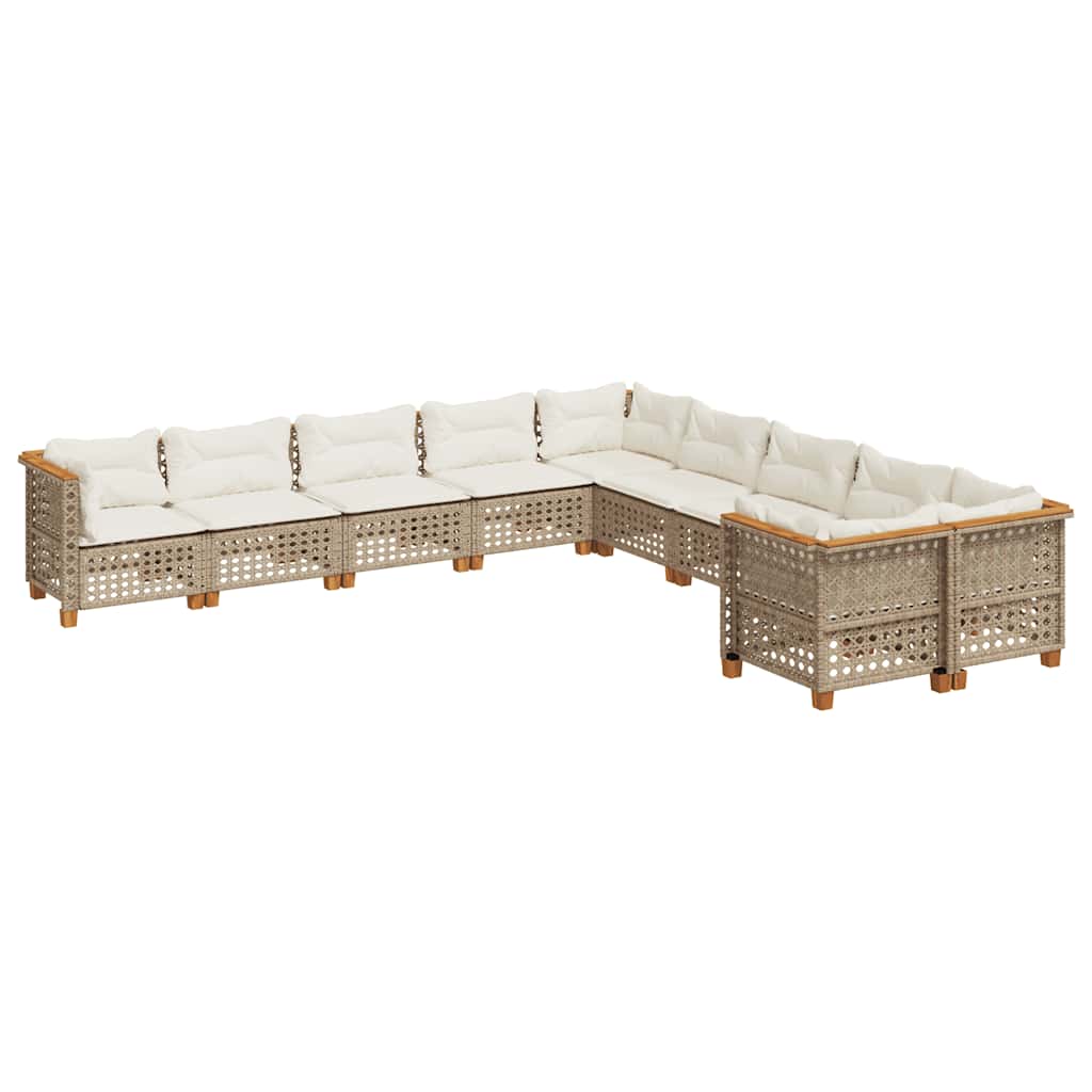 10-tlg. Garten-Sofagarnitur mit Kissen Beige Poly Rattan