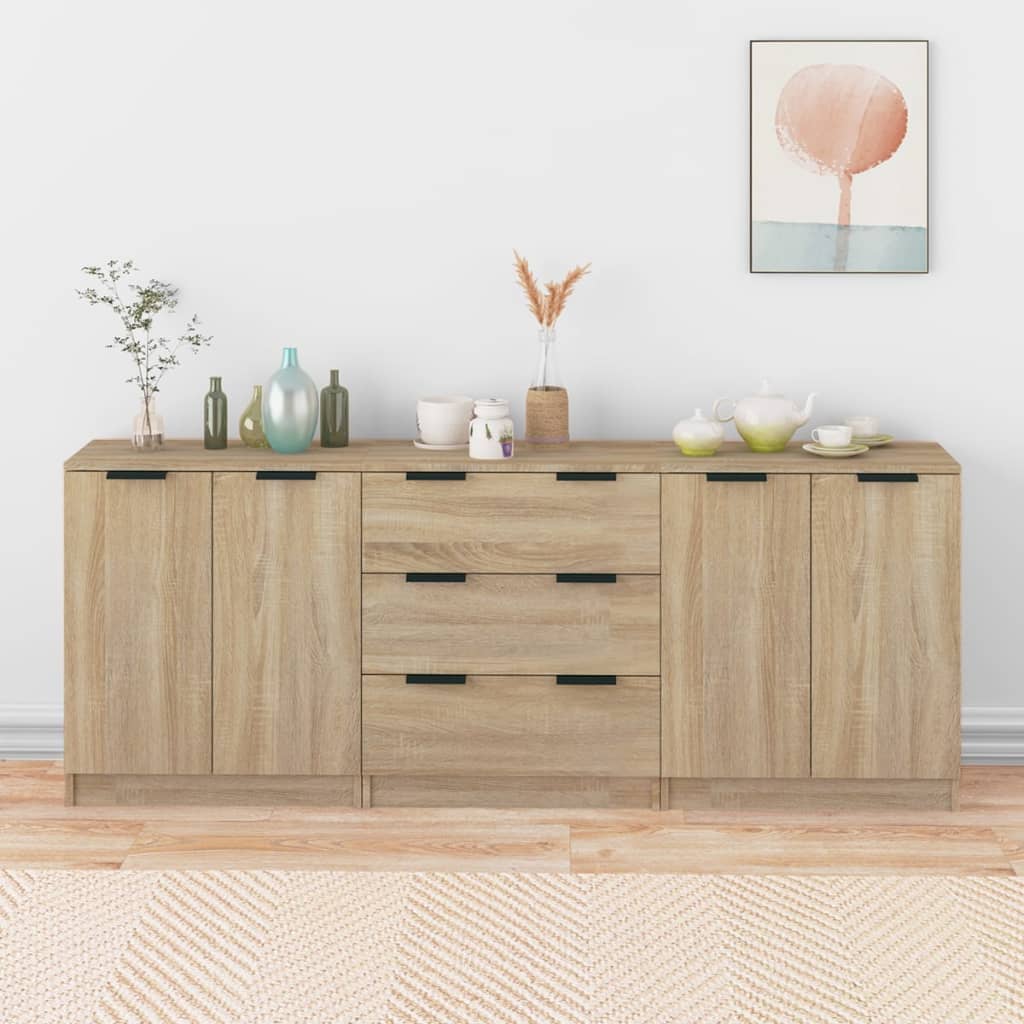 3-tlg. Sideboards Weiß Holzwerkstoff