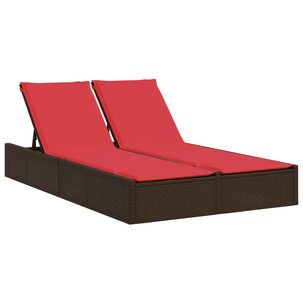 Doppelte Sonnenliege mit Kissen Braun Poly Rattan