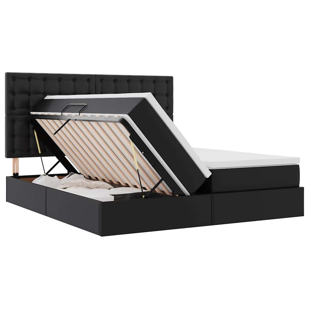 Bett mit Stauraum und LED Schwarz 180 x 200 cm Kunstleder