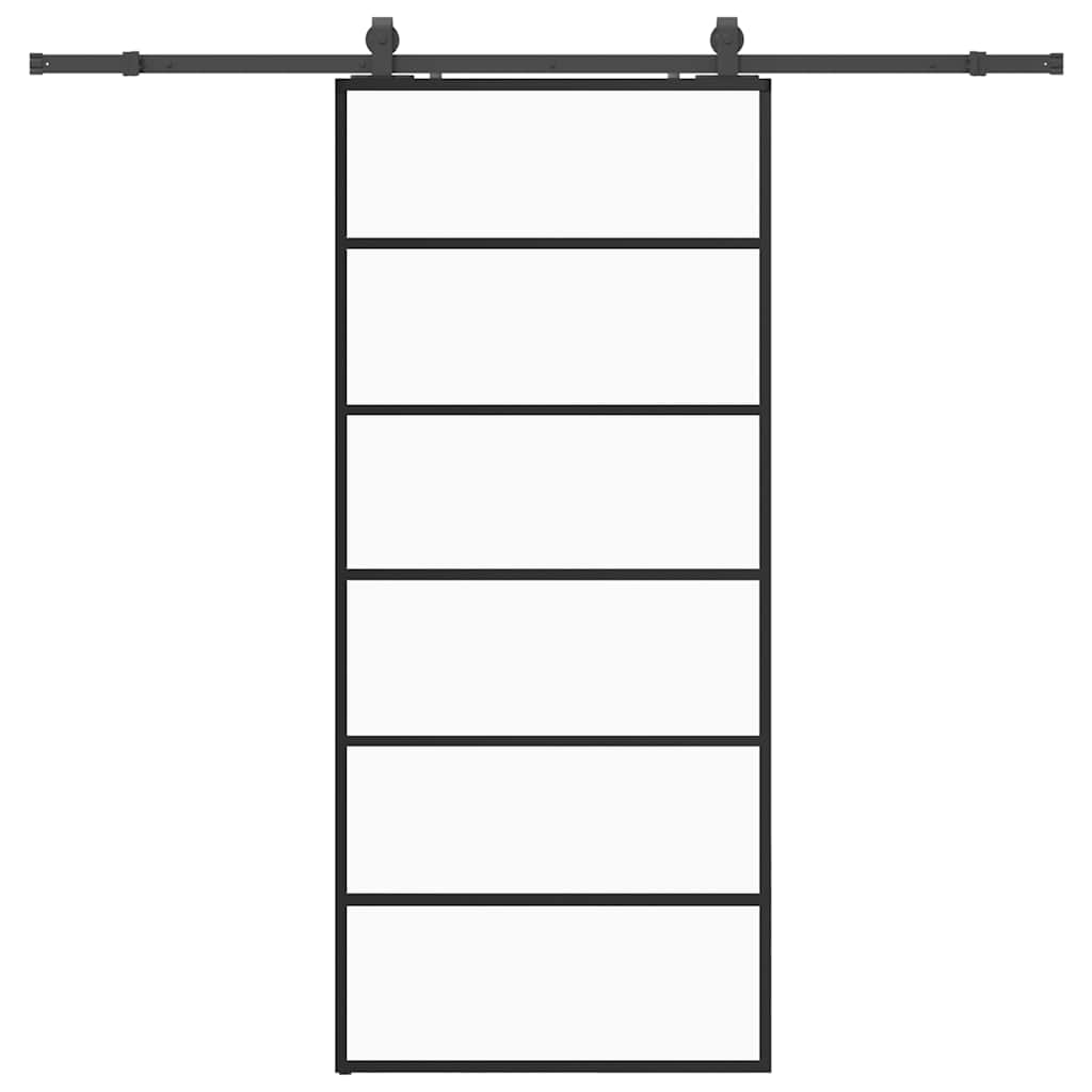 Schiebetür mit Beschlag Schwarz 76x205 cm ESG-Glas