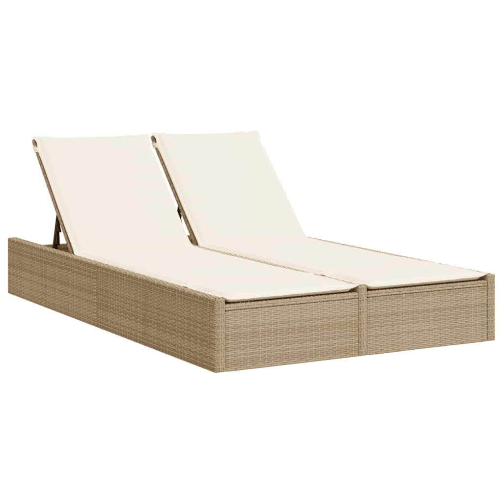 Doppel-Sonnenliege mit Kissen Schwarz Poly Rattan