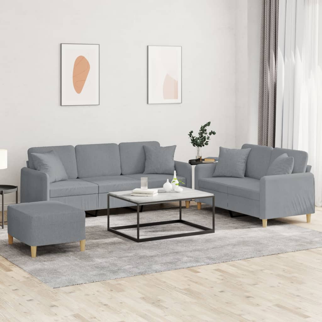 3-tlg. Sofagarnitur mit Kissen Braun Stoff