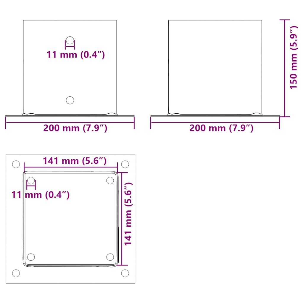 Pfostenträger Quadratisch 4Stk. Silber 46x46mm Verzinkter Stahl