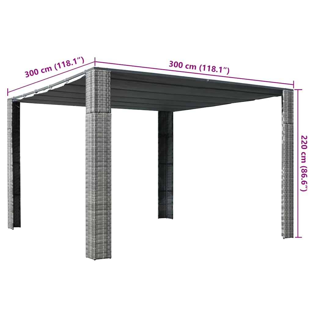 Pavillon mit Dach Poly Rattan 300x300x220 cm Grau und Anthrazit