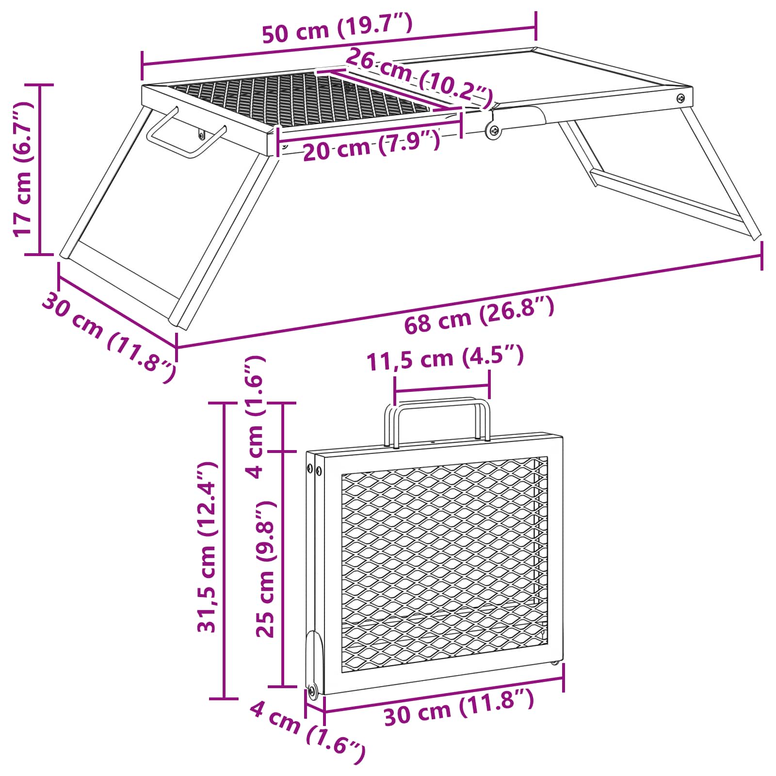 Faltbarer Campinggrill Schwarz 58 x 31 x 2 cm Legierter Stahl