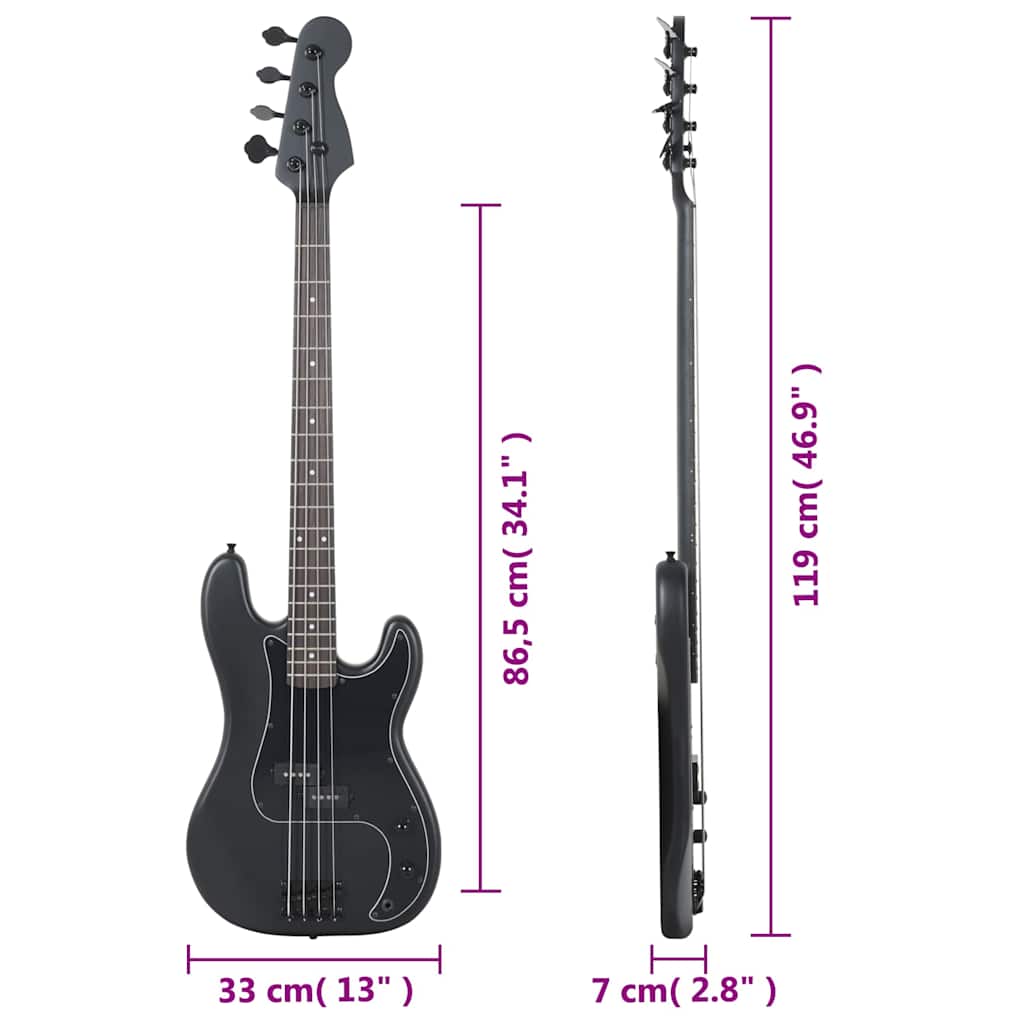 E-Bass für Anfänger mit Tasche Schwarz 4/4 46