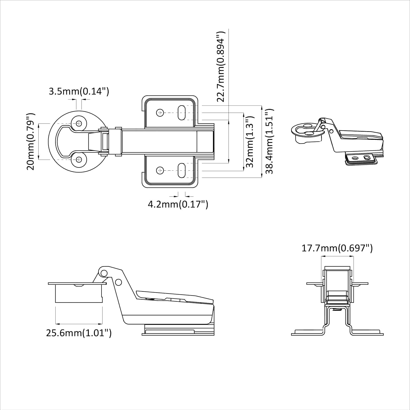 Scharnier 2 pcs Silber 35 mm Eisen