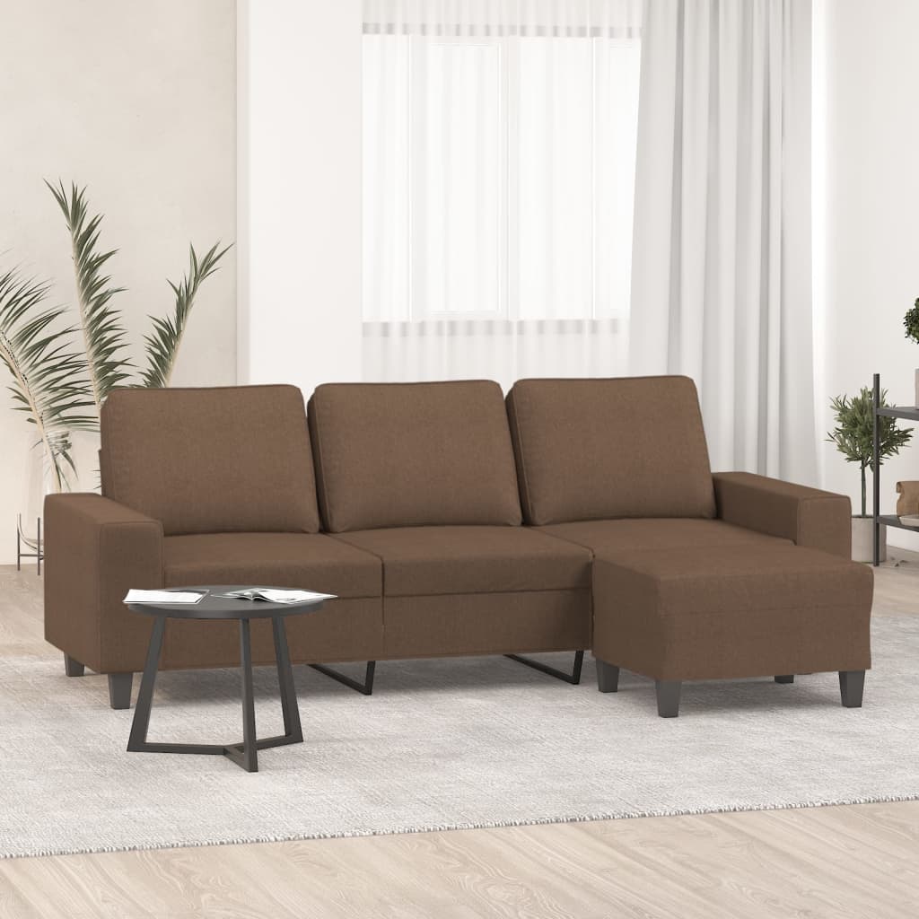 3-Sitzer-Sofa mit Hocker Hellgrau 180 cm Stoff