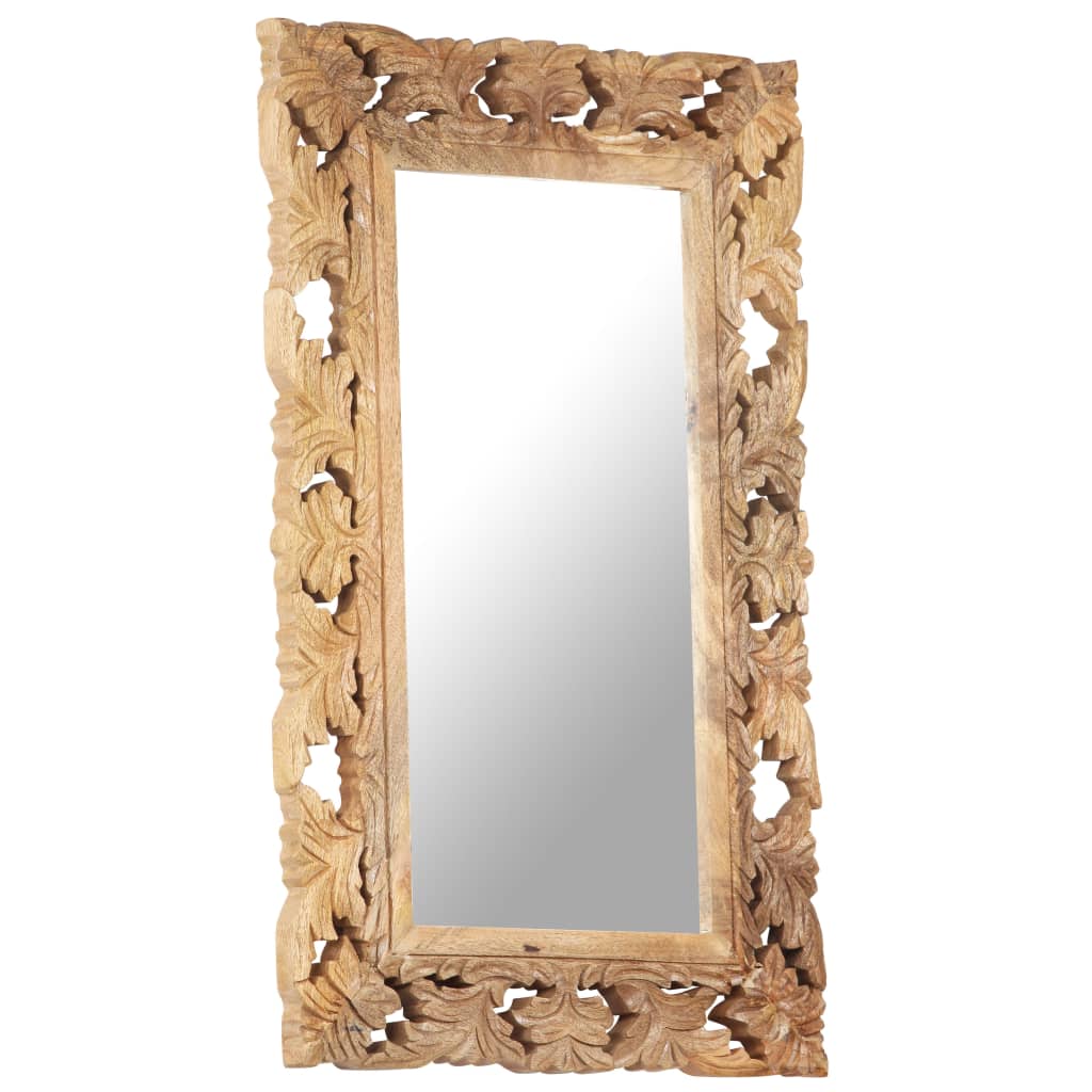 Spiegel Handgeschnitzt Braun 50x50 cm Massivholz Mango