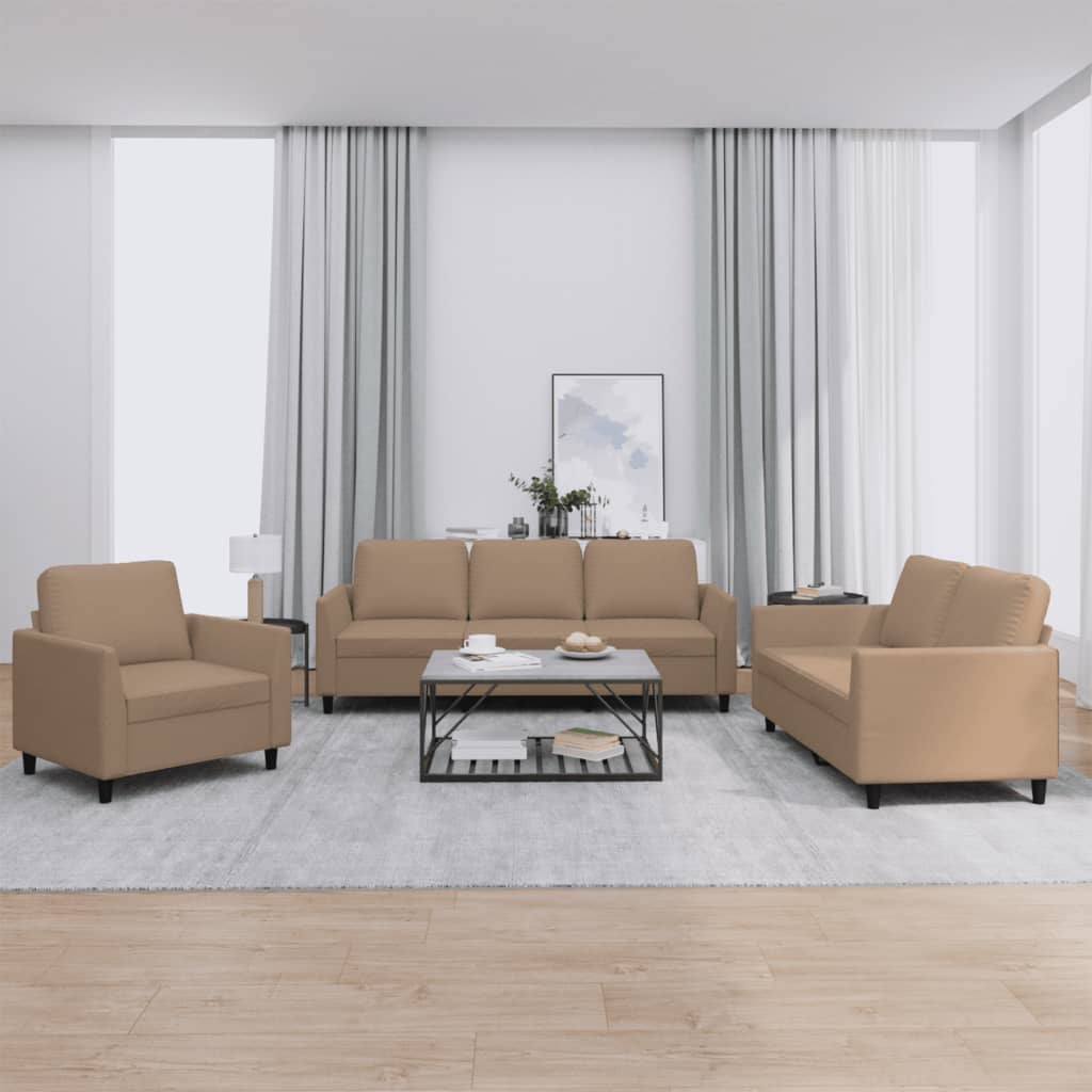 4-tlg. Sofagarnitur mit Kissen Creme Kunstleder