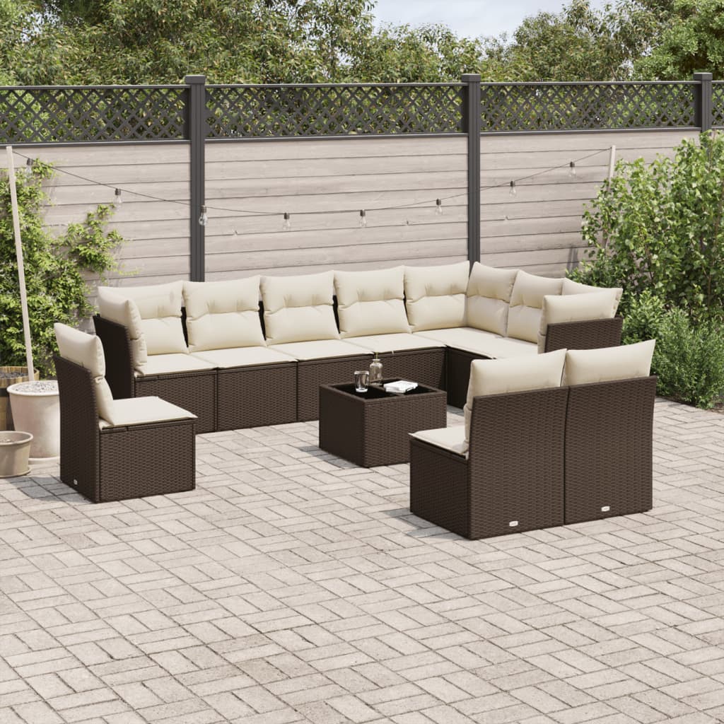 10-tlg. Garten-Sofagarnitur mit Kissen Schwarz Poly Rattan