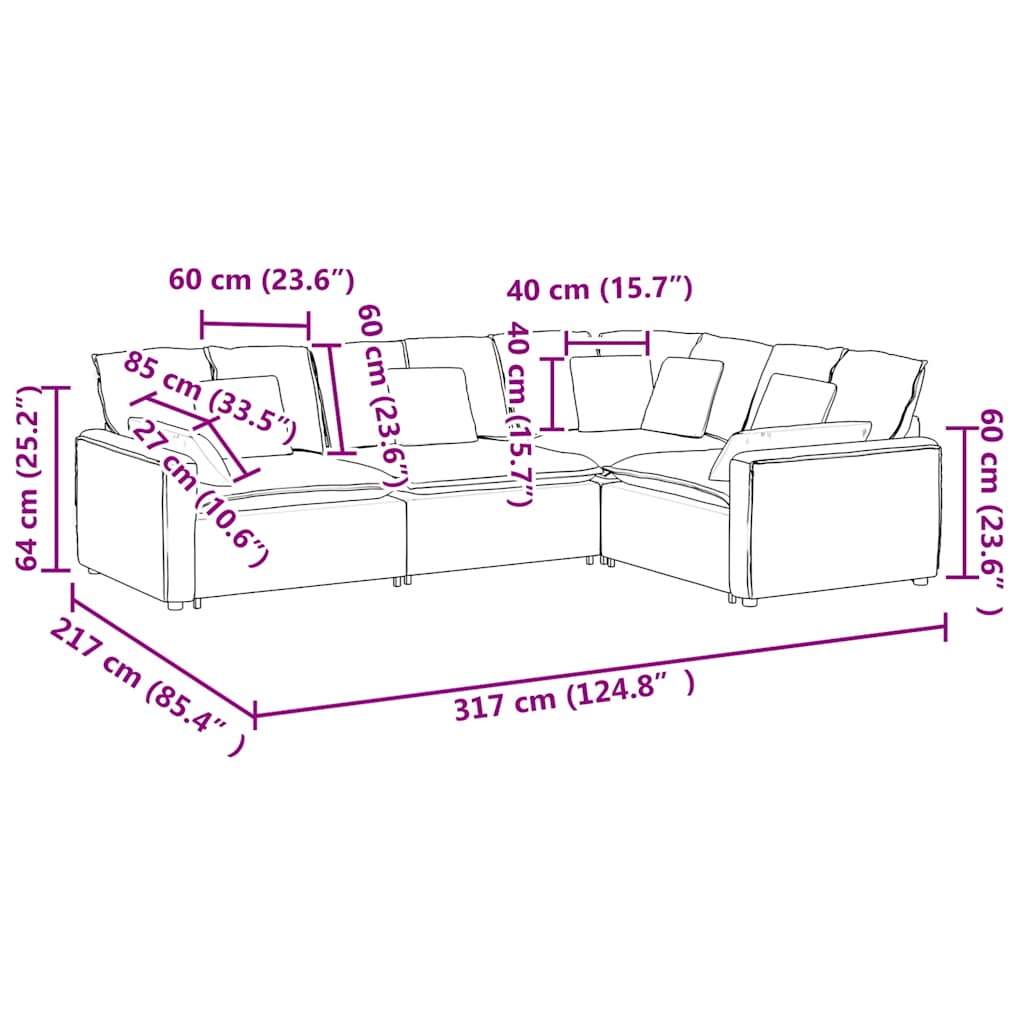 Modulares Sofa mit Kissen Samt Blau
