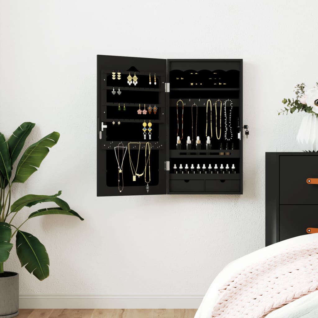 Schmuckschrank mit Spiegel Wandmontage Weiß 37,5x10x106 cm
