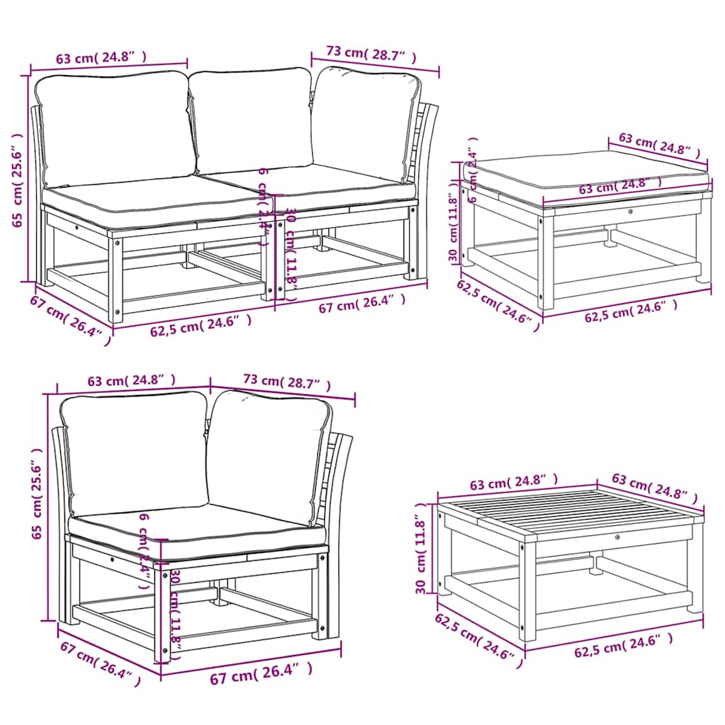 4-tlg. Garten-Lounge-Set mit Kissen Massivholz Akazie