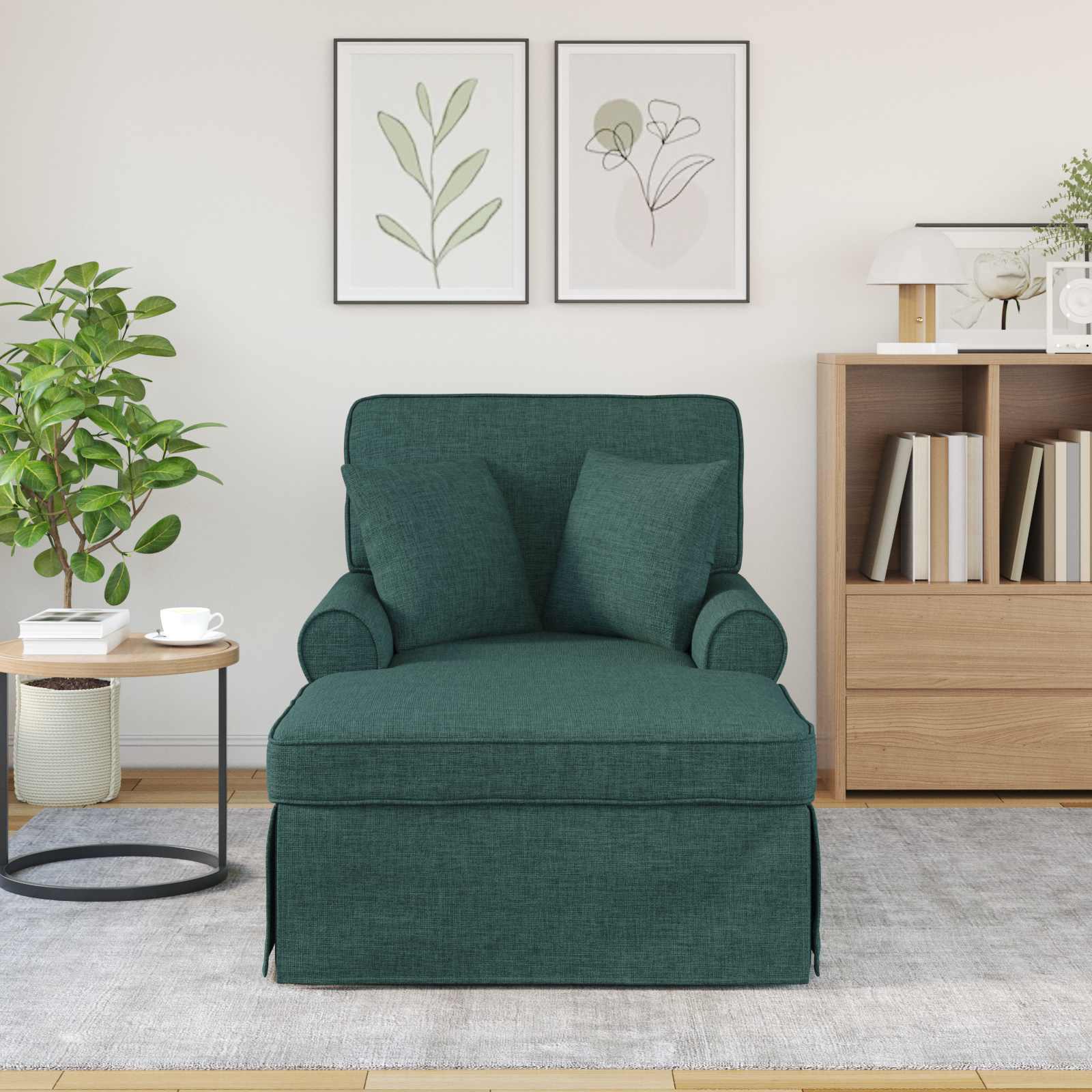 Chaise Lounge mit Rock mit Kissen 3 pcs Hellgrau Stoff