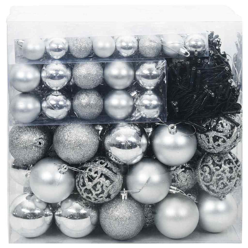 60-tlg. Weihnachtskugeln mit Weihnachtsbaumspitze 150 LEDs