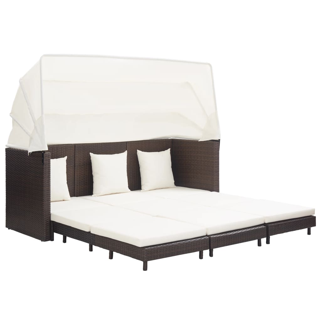 Ausziehbares 3-Sitzer-Schlafsofa mit Dach Poly Rattan Schwarz
