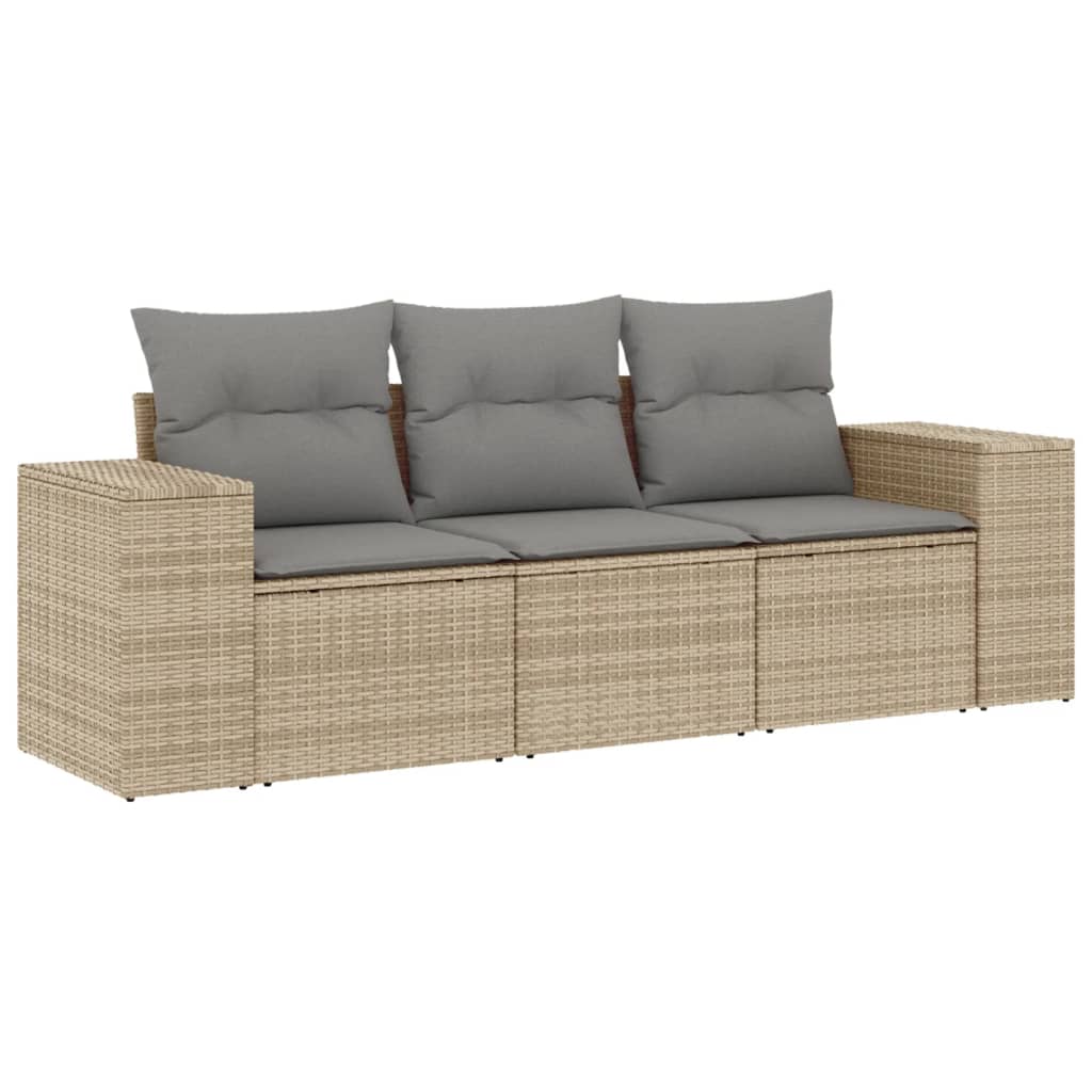 3-tlg. Garten-Sofagarnitur mit Kissen Schwarz Poly Rattan