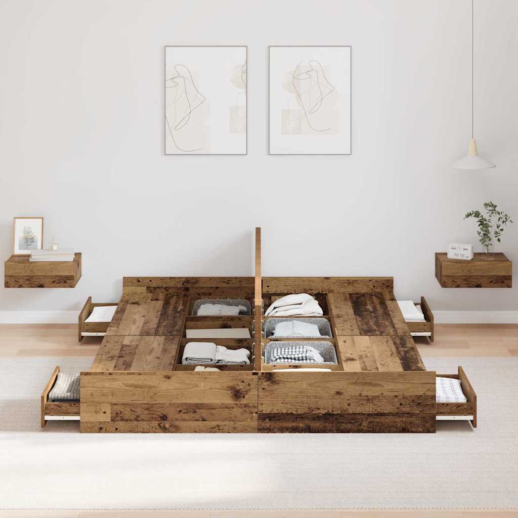 Aufbewahrungsbettgestell Weiß 200 x 200 cm Holzwerkstoff