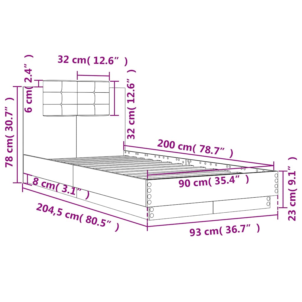 Bettgestell mit Kopfteil Grau Sonoma 180x200 cm Holzwerkstoff