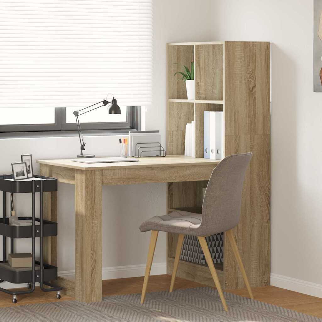 Schreibtisch mit Regal Schwarz Eichen-Optik 122 x 67 x 145 cm