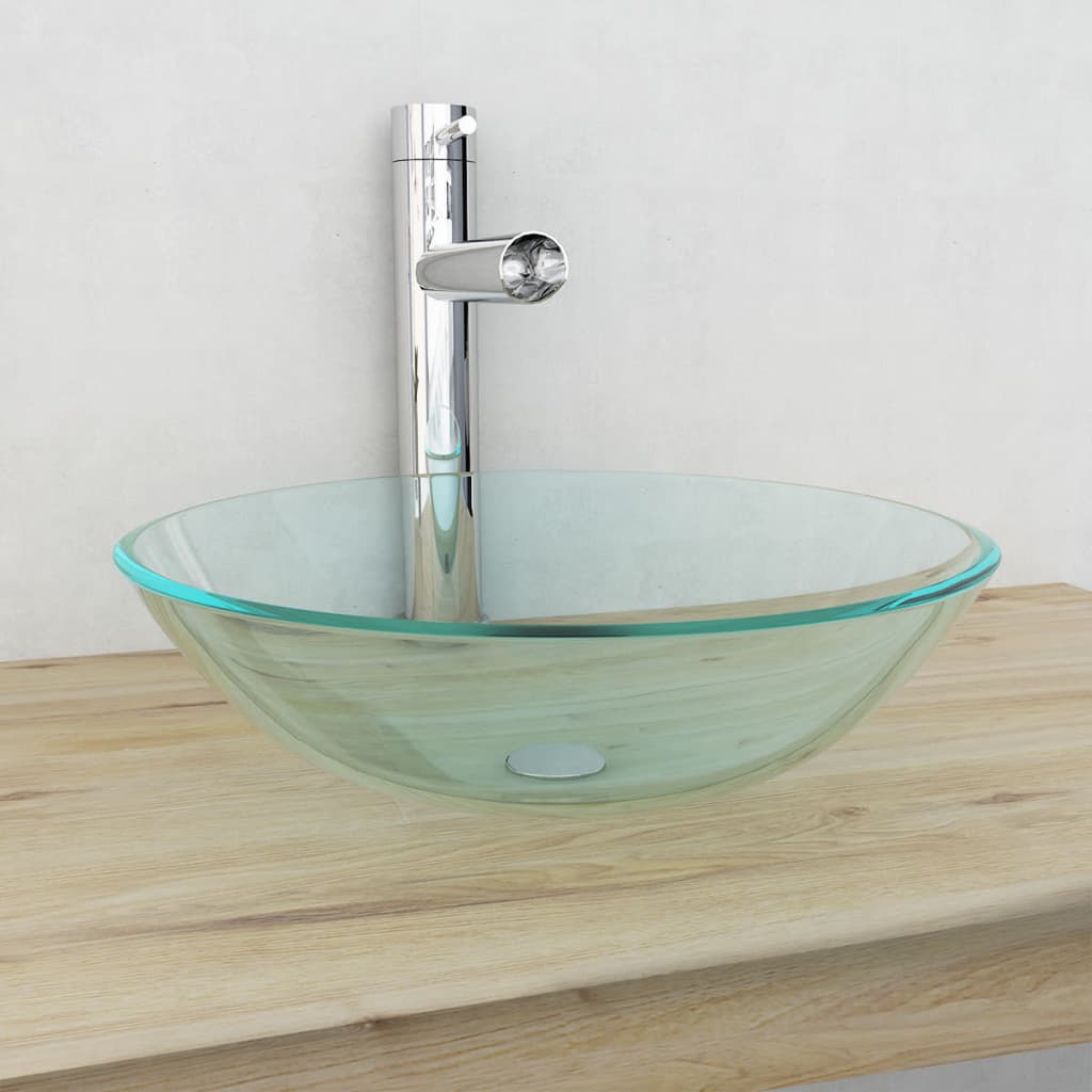 Waschbecken mit Armatur und Ablaufgarnitur Hartglas
