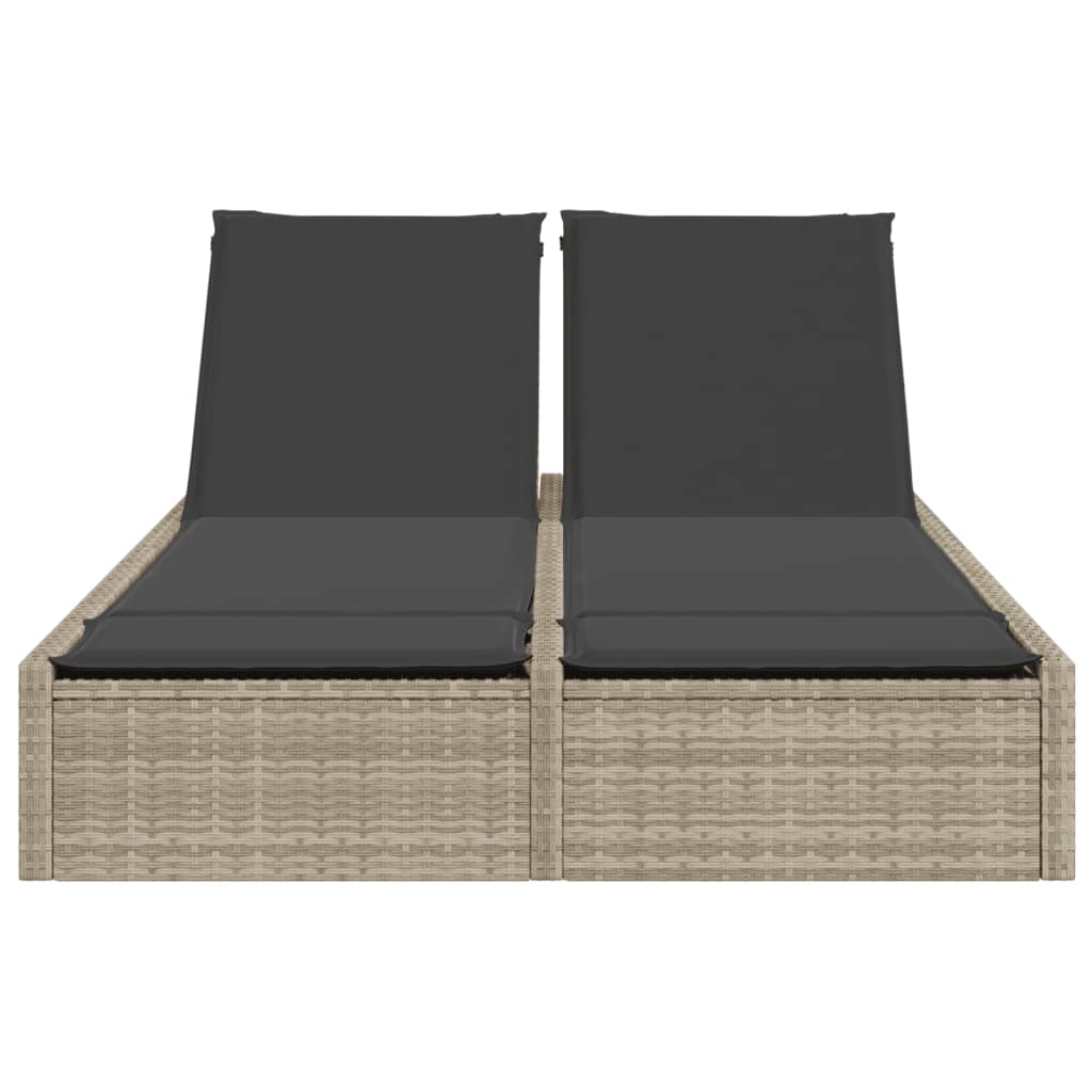 Doppel-Sonnenliege mit Kissen Schwarz Poly Rattan