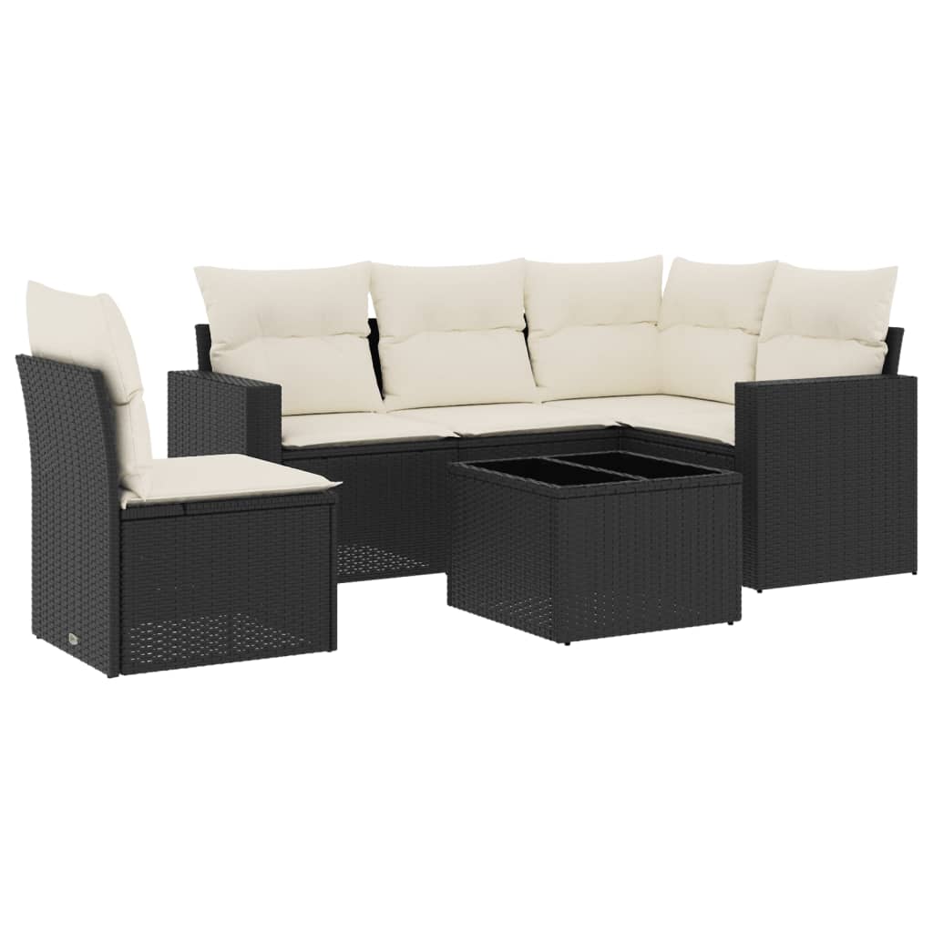 5-tlg. Garten-Sofagarnitur mit Kissen Schwarz Poly Rattan