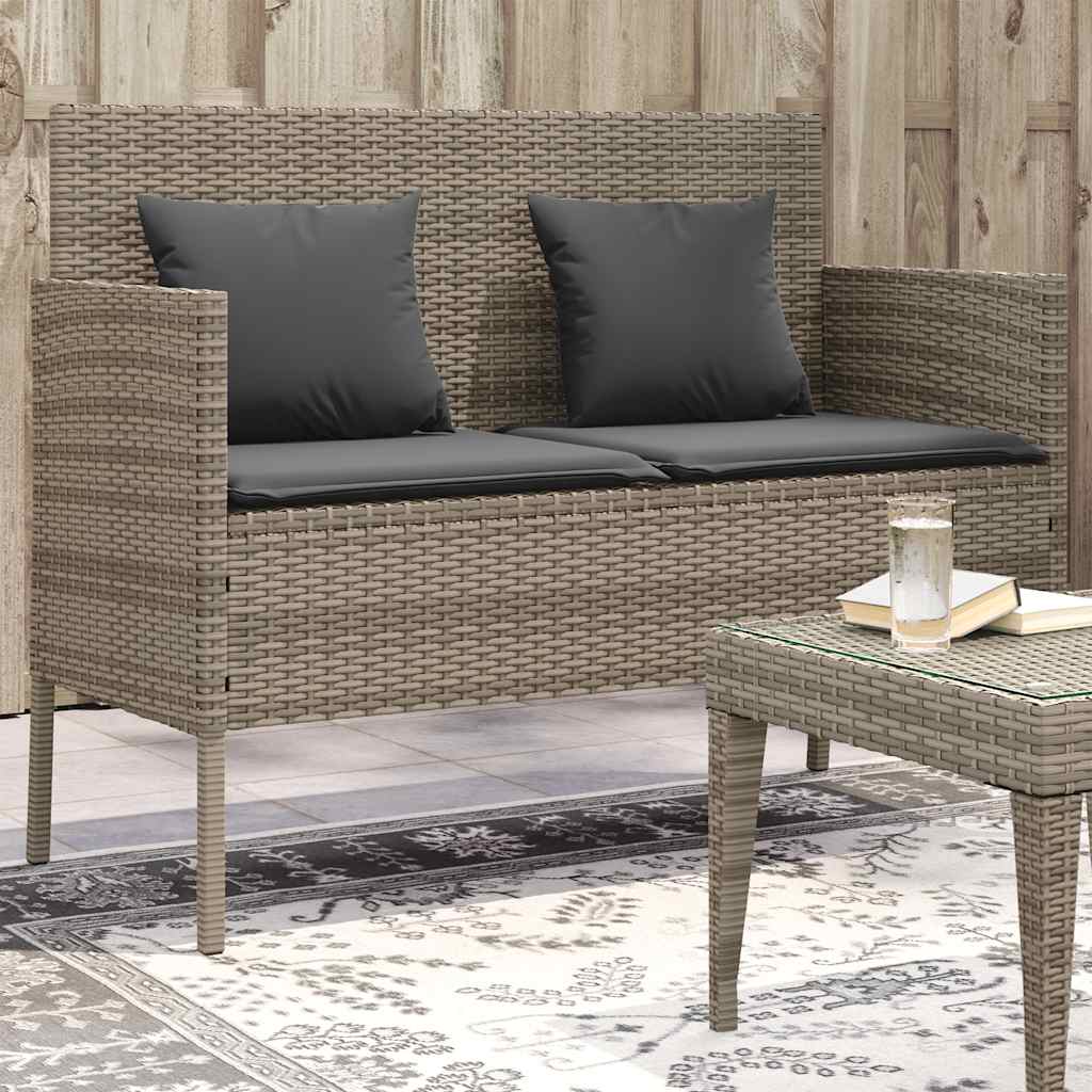 Gartenbank mit Kissen Schwarz Poly Rattan