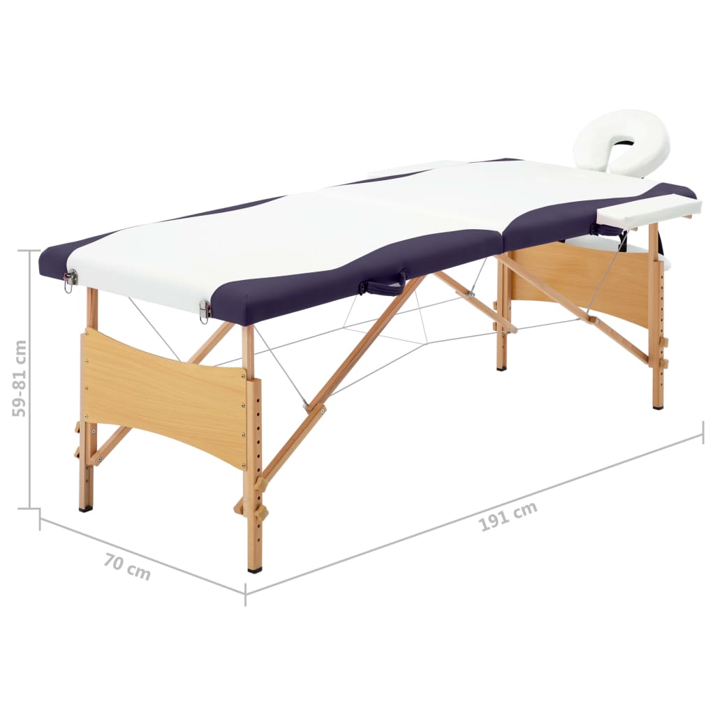 Massageliege Klappbar 2-Zonen mit Holzgestell Lila