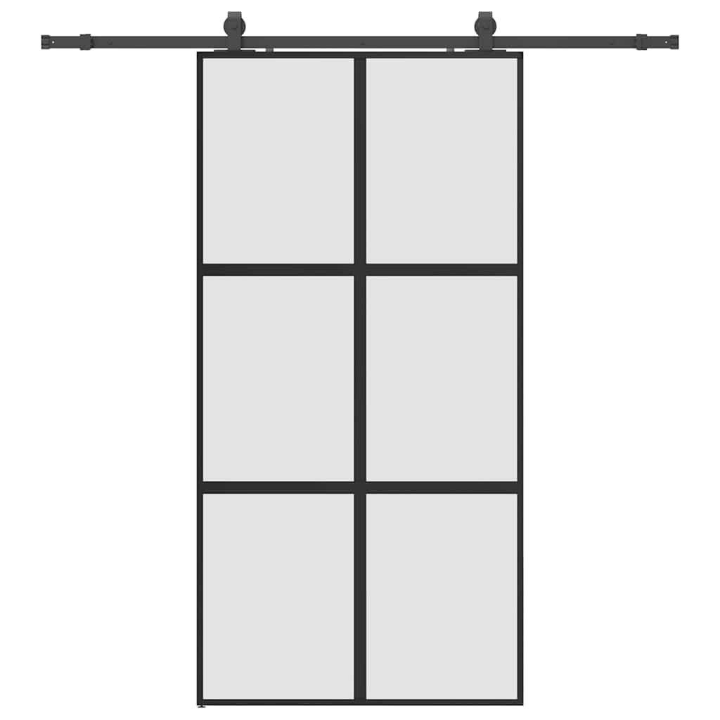 Schiebetür mit Beschlag Schwarz 76x205 cm Hartglas