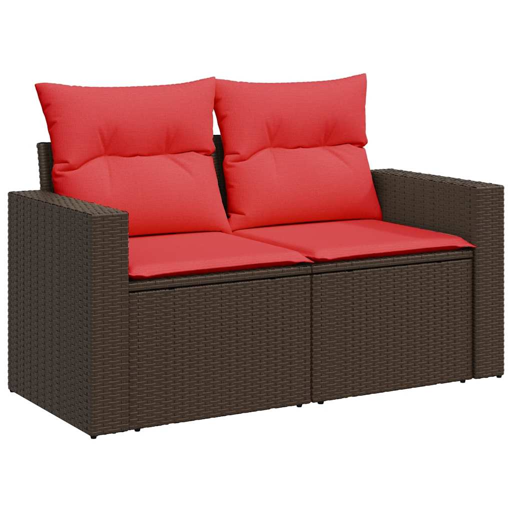 10-teiliges Gartensofa-Set mit Kissen, schwarzes Polyrattan