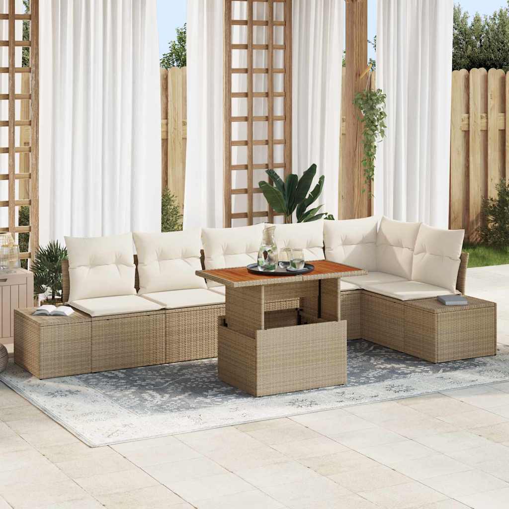 Garten Essgruppe mit Kissen 7 pcs Schwarz und Creme