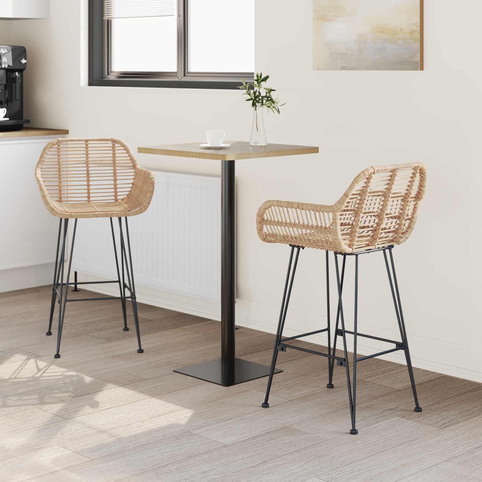 Barstuhl 2 pcs 55 x 52 x 92 cm Rattan und Eisen
