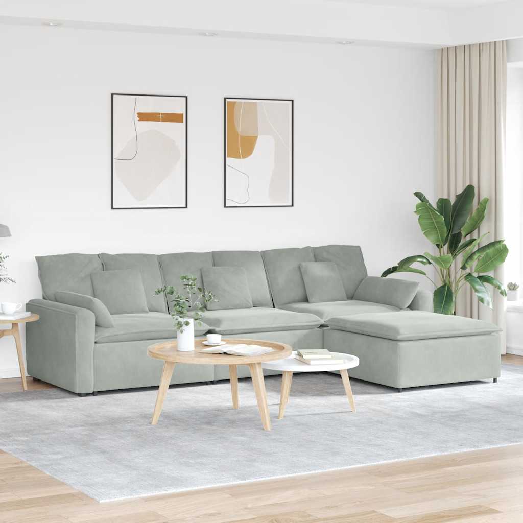 Modulares Sofa mit Fußhocker und Kissen Blau
