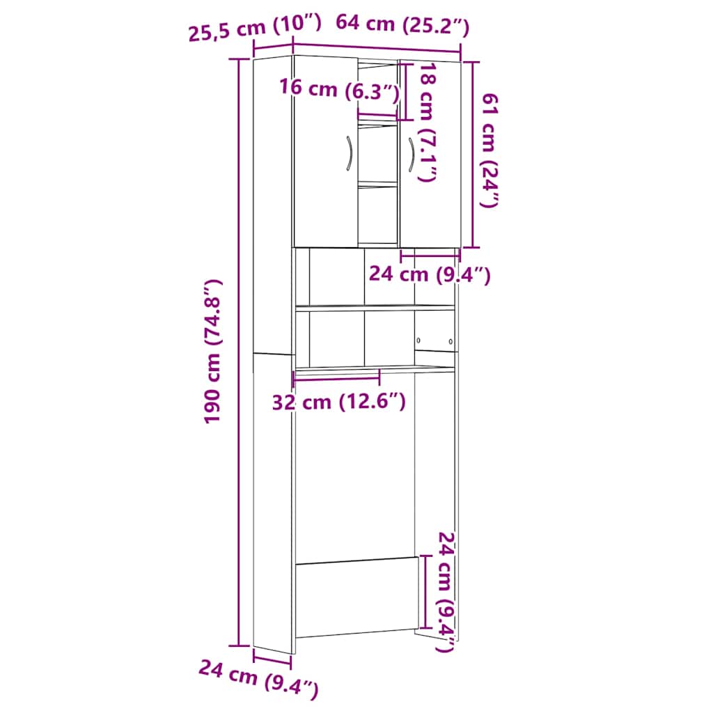 Waschmaschinenschrank Weiß 64x25,5x190 cm